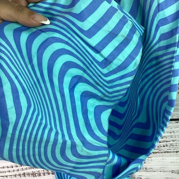 ZARA SIZE XS SPRING BLUE SATIN FLARE SUMMERPANTS 70’S INSPIRE SWIRL COSTUME NWOT - Picture 13 of 13